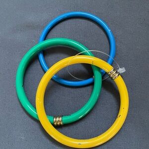 Vintage Color Block Bangle Set - Yellow, Green, Blue